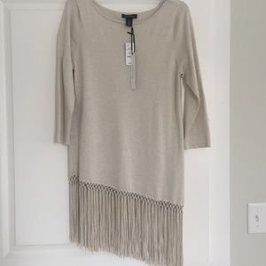 WHBM Asymmetrical Fringed Gold Top NWT 3/4 Sleeve